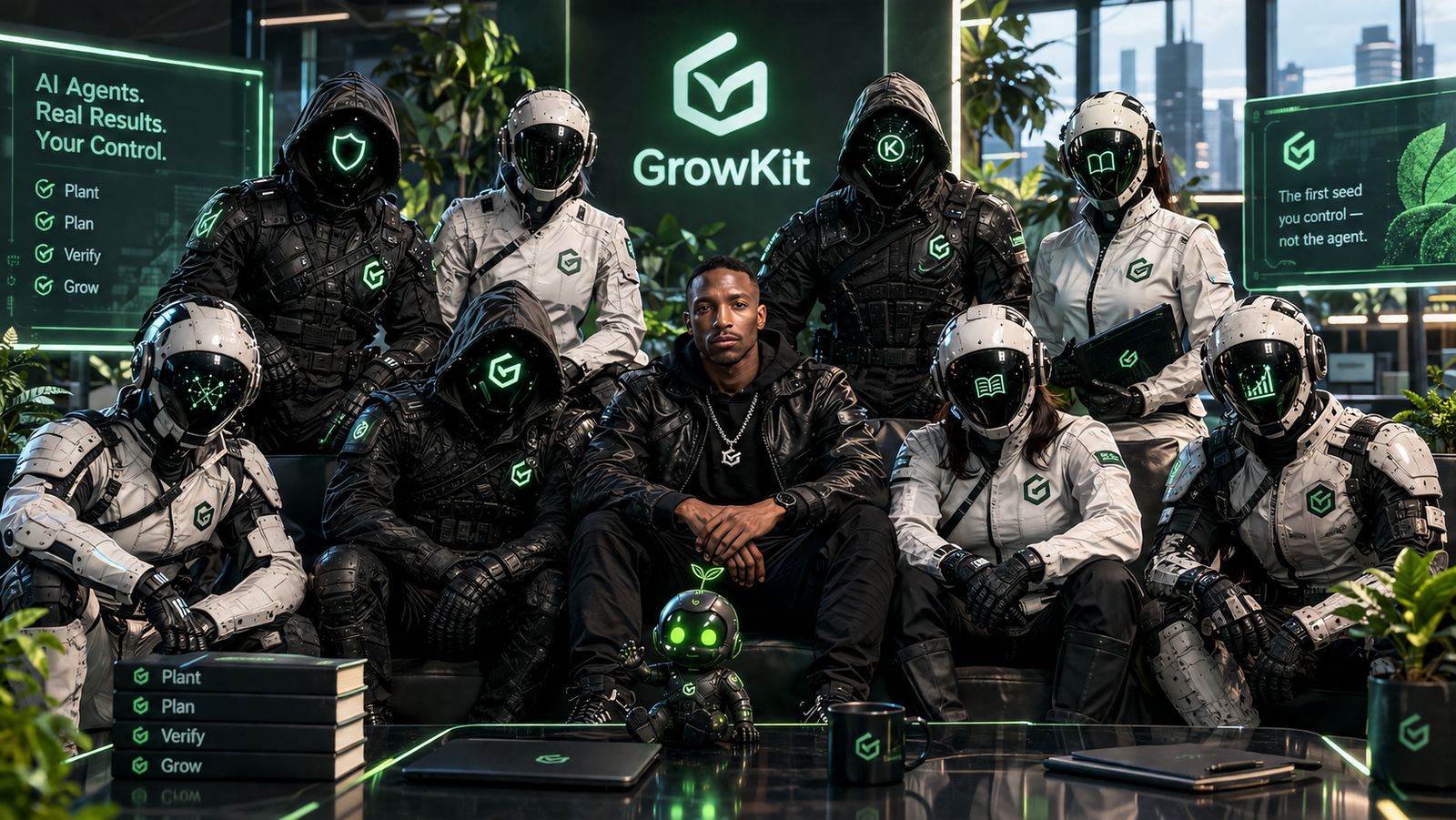 De agent-familie van Grow Kit - twintig agents rond hun baas