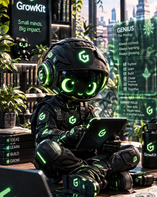 Jonge Genius leert op een GrowKit-tablet